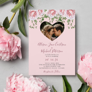 Foto Elegante Rose Valentine Herz Rosa Hochzeit Einladung