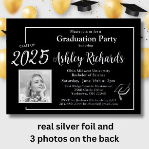 Foto Elegante Schwarz-weiße Graduierungsparty Folieneinladung