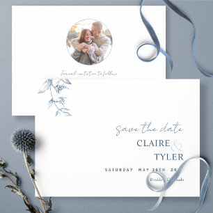 Foto, Elegante und minimale blaue Hochzeit Save The Date