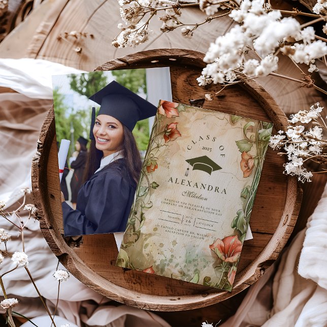 Foto Elegante Wildblume Bloom Graduation Party Einladung (Von Creator hochgeladen)