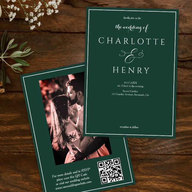 Foto Eleganter Grüner QR-Code und UAWG Wedding Einladung (Von Creator hochgeladen)
