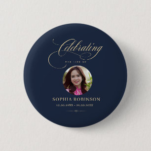 Foto Elegantes Blau Gold Schrift Trauer Gedenkbutt Button