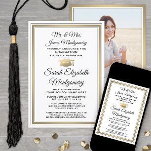 Foto & Eltern benennen Gold White Graduation Party Einladung