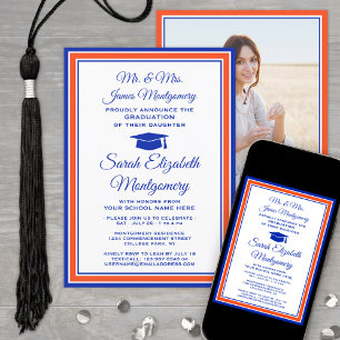Foto & Eltern: Orange Blue Graduation Party Einladung