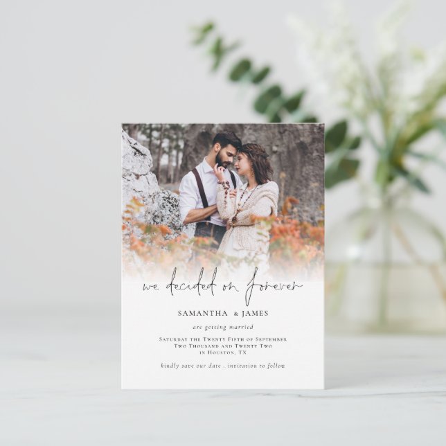 Foto entscheidet für Ewige Hochzeit Speichern Sie  Postkarte (Stehend Vorderseite)