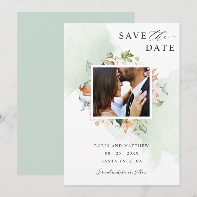 Foto Erdblüten und Grünblütenhochzeit Save The Date (Vorne/Hinten)