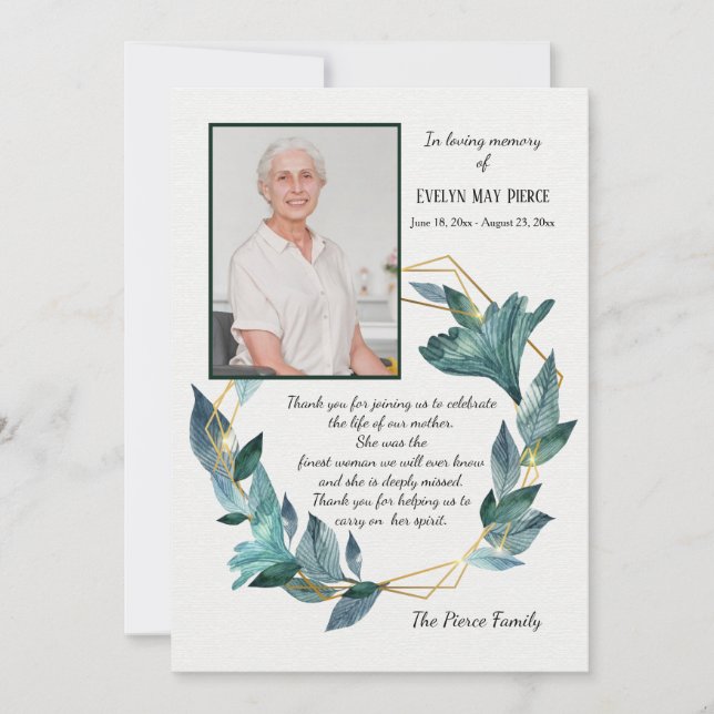 Foto-Erinnerung Beileid Vielen Dank Einladung (Vorderseite)