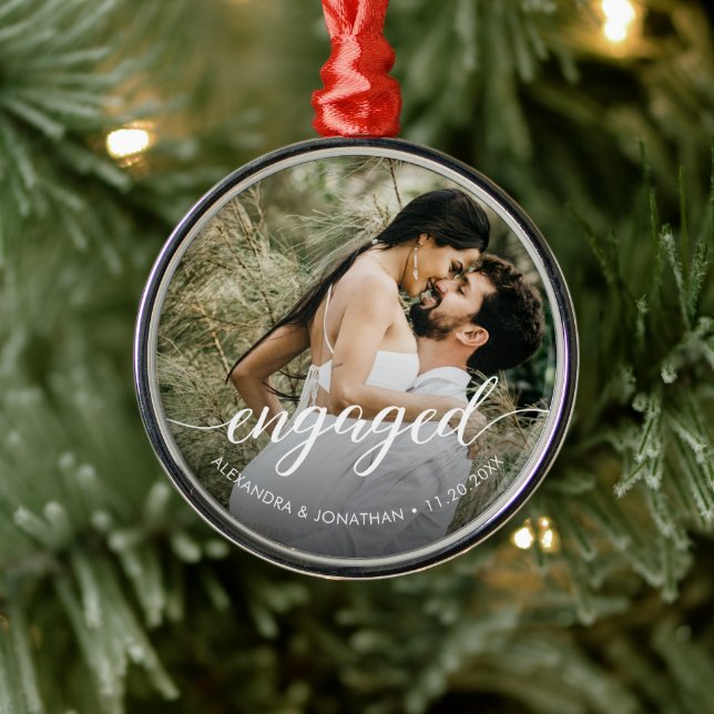 Foto Erste Weihnachten verlobt Elegante Weiße Schr Ornament Aus Metall (Baum)