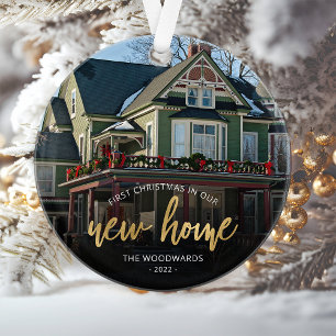 Foto Erstes Weihnachten Neues Zuhause Gold Schrift Ornament