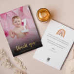 Foto Erstgeburt Boho Rainbow Danke Karte<br><div class="desc">Hilf Deinem kleinen,  danke allen ihren ersten Geburtstagskunden mit dieser eleganten Dankeschön-Karte. Fügen Sie ein Foto hinzu und erstellen Sie Ihre eigene Nachricht auf der Kartenrückseite,  um allen Ihren Gästen zu danken.</div>