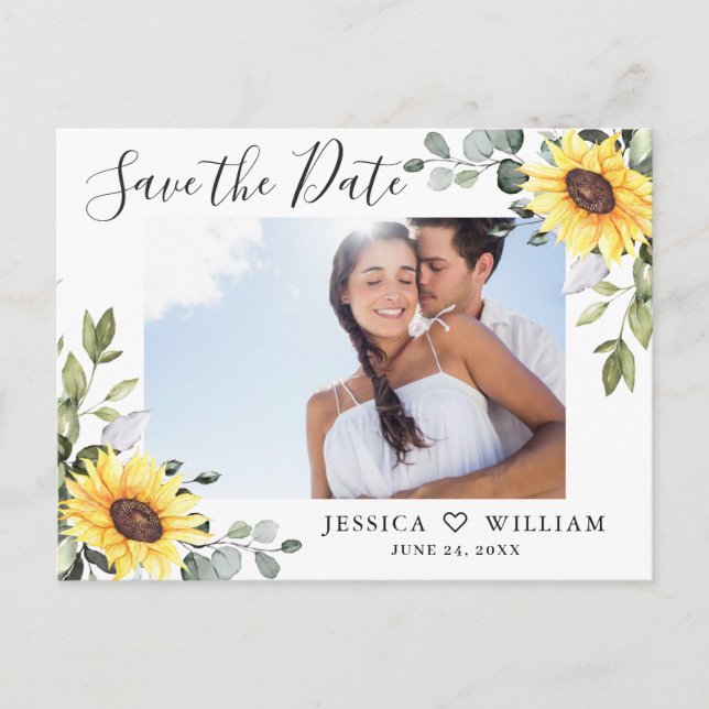 Foto Eukalyptus Sonnenblumen Hochzeit speichern Da Postkarte (Vorderseite)