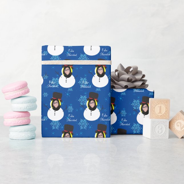 Foto Face Snowman Frohe Weihnachten auf Spanisch Geschenkpapier (Babyparty)