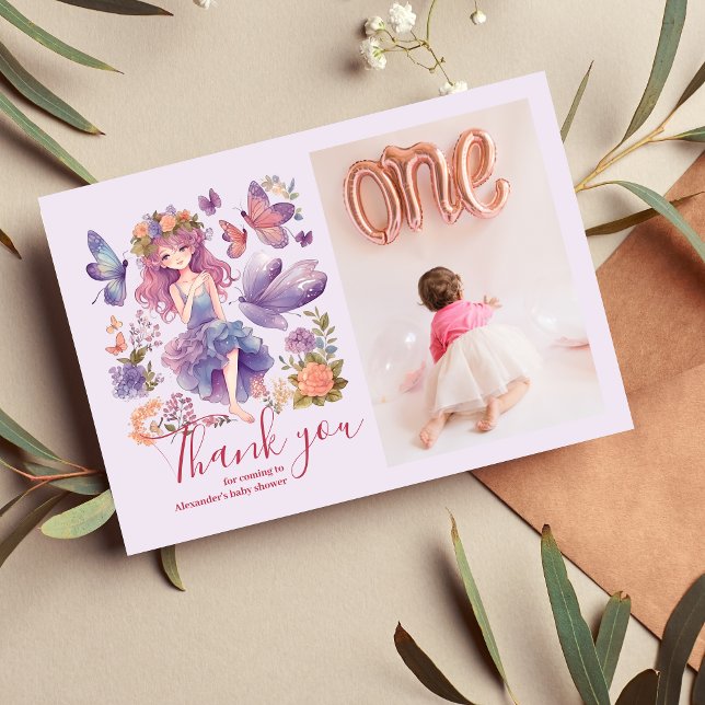 Foto Fairy Erster verzauberter Wald 1. Geburtstag Dankeskarte (Von Creator hochgeladen)