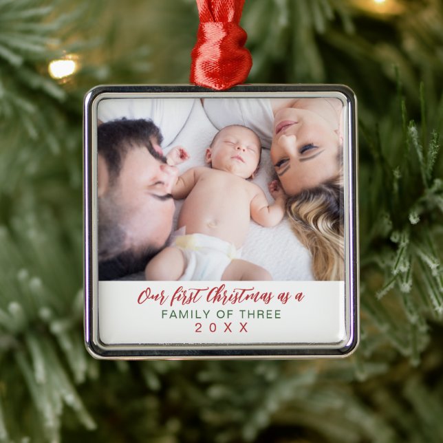 Foto Familie der drei ersten Weihnachten Ornament Aus Metall (Baum)
