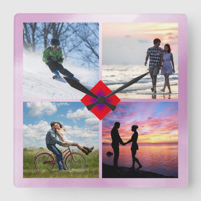 Foto 📸 👨 ‍ 👩 ‍ ‍ 👧 👦 farbenfrohe Liebe Collag Quadratische Wanduhr (Vorderseite)