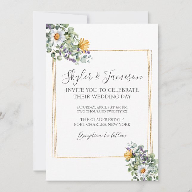 Foto Farbige Wildblume QR Code Hochzeit Einladung (Vorderseite)