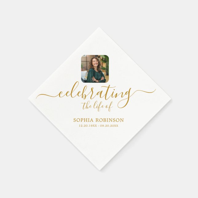 Foto feiert die Life Gold Script Beerdigung Serviette (Ecke)
