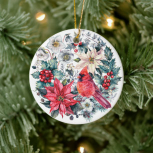 FOTO Festive Watercolor Holly Berry Christmas Cer Keramik Ornament