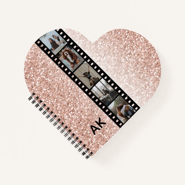 Foto Film Strip Imitate Rosa Glitzer Eigenes Herz Notizbuch (Vorderseite)