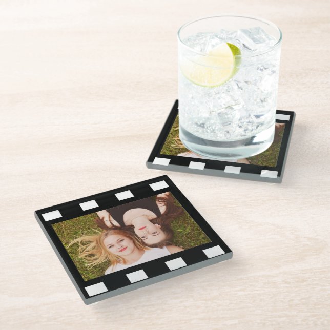 Foto-Filmrolle für den benutzerdefinierten Single Glasuntersetzer (Schrägansicht)
