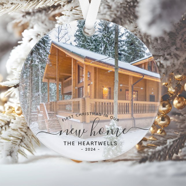 Foto First Christmas Neue Zuhause Gray Script 2024 Ornament (Von Creator hochgeladen)