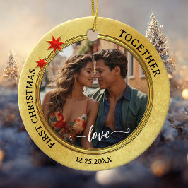 Foto First Christmas Together Gold Star Keramik Ornament
