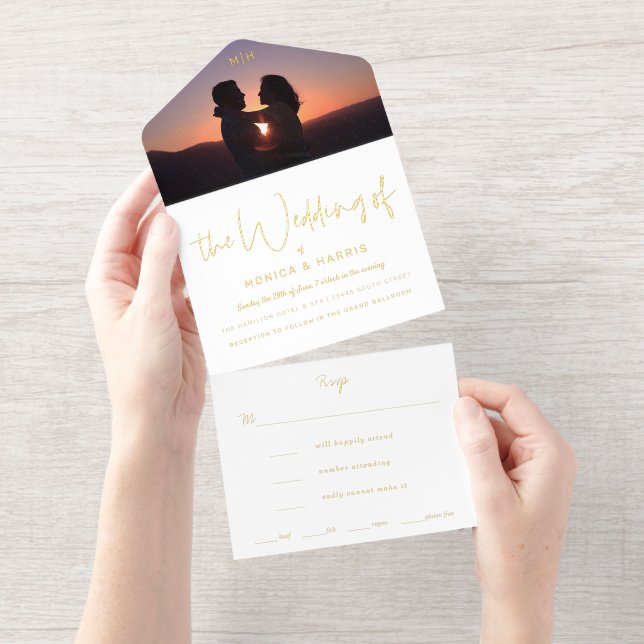 Foto Flap Wedding Foil All-in-One-Einladung (Abreißstreifen)