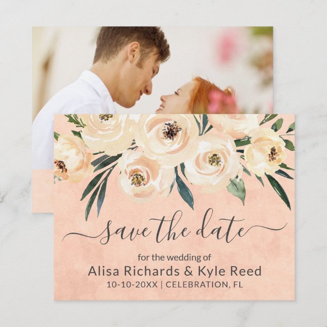 Foto Floral Beige Blush Rose Gold Ankündigung (Vorne/Hinten)