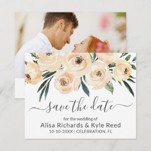Foto Floral Beige Blush Rose Gold Save the Date Ankündigung