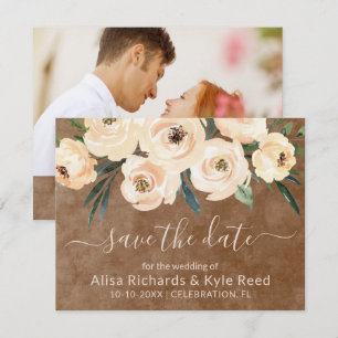 Foto Floral Beige Gold Brown Save the Date Ankündigung