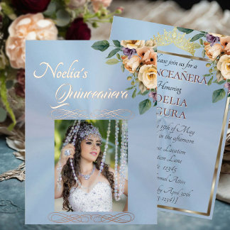 Foto & Floral - Blue Quinceanera  Folieneinladung