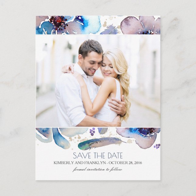 Foto Floral Boho Save the Date Ankündigungspostkarte (Vorderseite)