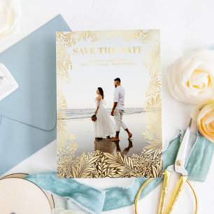 Foto Floral Botanisch Modernes Save The Date Gold Folieneinladung