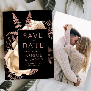 Foto Floral Elfenbein Rosen Gold Save-the-Date-Kar Einladung