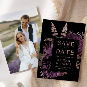 Foto Floral Lila Rosen Gold Save-the-Date-Karte Einladung
