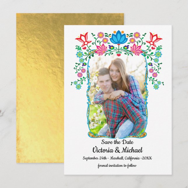Foto Floral Mexican Fiesta Save the Date Einladung (Vorne/Hinten)