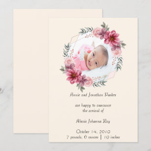 Foto Floral Newborn Geburtserklärung Einladung