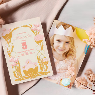 Foto Floral Pink Gold Kindergeburtstag Einladung