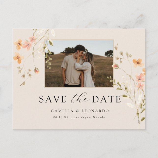 Foto Floral Save the Date Postkarte (Vorderseite)