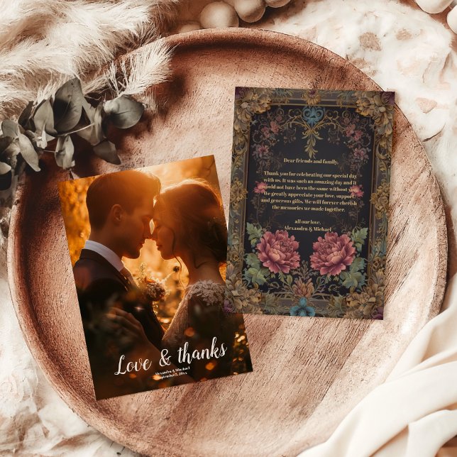 Foto Floral Viktorianisch Gothic Hochzeit Dankeskarte (Von Creator hochgeladen)