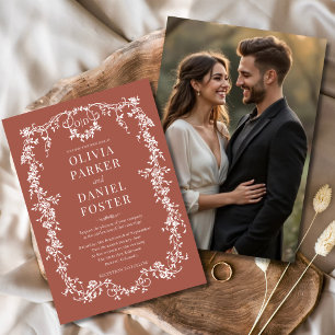 Foto Floral Viktorianisch Terracotta Hochzeit Einladung
