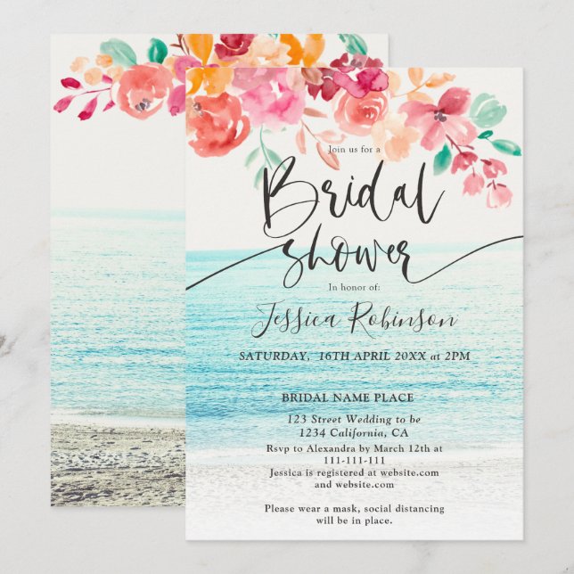 Foto florale Wasserfall Brautparty Einladung (Vorne/Hinten)