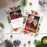 Foto Folien Feiertagskarte<br><div class="desc">Foto Script Foil Holiday Card. Diese elegante Holiday-Fotokarte besticht durch einen schönen Rahmen aus handgemalten Aquarellen, Blume und Beeren mit einem echten Goldrahmen und einem eleganten Drehbuch. Auf der Rückseite befindet sich das gleiche Kunstwerk mit einem zweiten Foto und Text zur Personalisierung Ihrer Nachricht. Finden Sie passende Artikel in der...</div>