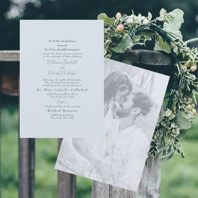 Foto Formal Dusty Blue Beide Eltern Hochzeit Einladung (Von Creator hochgeladen)