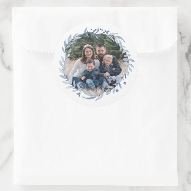 Foto Frame Hanukkah Blue Wreath Runder Aufkleber (Tasche)
