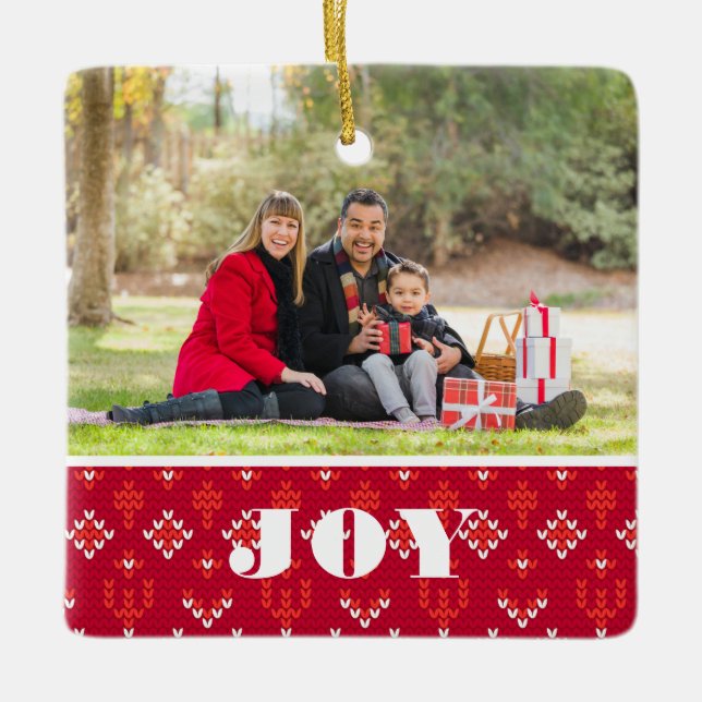 Foto-Freude-nordisches Strickjacke-Weihnachten der Keramikornament (Vorderseite)