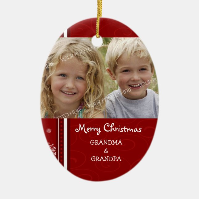 Foto-frohe Weihnacht-Großeltern-Verzierung Keramikornament (Vorne)
