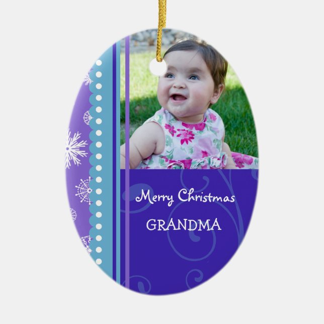 Foto-frohe Weihnacht-Großmutter-Verzierung Keramikornament (Vorne)