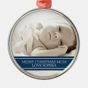 Foto-frohe Weihnacht-Mama-Verzierungs-Blau Ornament Aus Metall