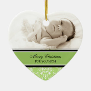 Foto-frohe Weihnacht-Mama-Verzierungs-Grün Keramikornament